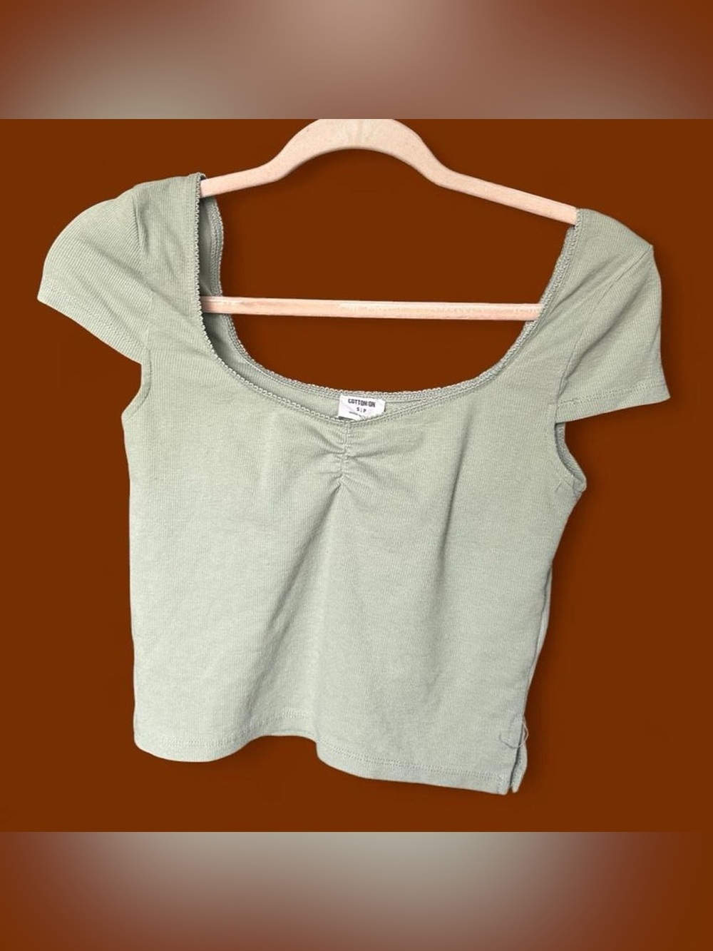Cotton On Sage Green Scoop Neck Cap Sleeve Crop Top